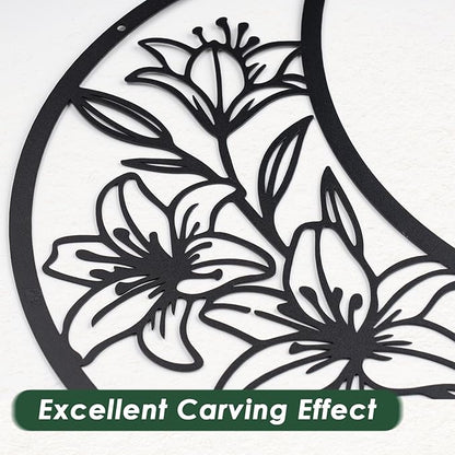 Sanwarm 5 Pieces Metal Wall Decor, Floral Moon Celestial Metal Wall Art Sunflower Witchy Black Hanging Decoration for Home Bathroom Living Room Bedroom Garden Office Housewarming Gifts