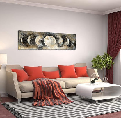 RnnJoile Moon Canvas Wall Art Decor Moon Phase Picture Posters Astrology Space Scene Painting Prints for Modern Home Office Decorations Vintage Framed Giclee Artwork Ready to Hang 16"x 48"