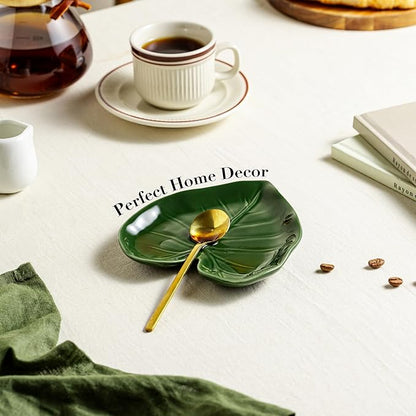 Ceramic Spoon Rest for Stove Top - Cute Green Leaf Spoon Rest/Spoon Holder for Kitchen Countertop - Cooking Kitchen Spoon Rest Utensil Rest Spatula Rest Cottagecore Kitchen Decor (1 Pack)
