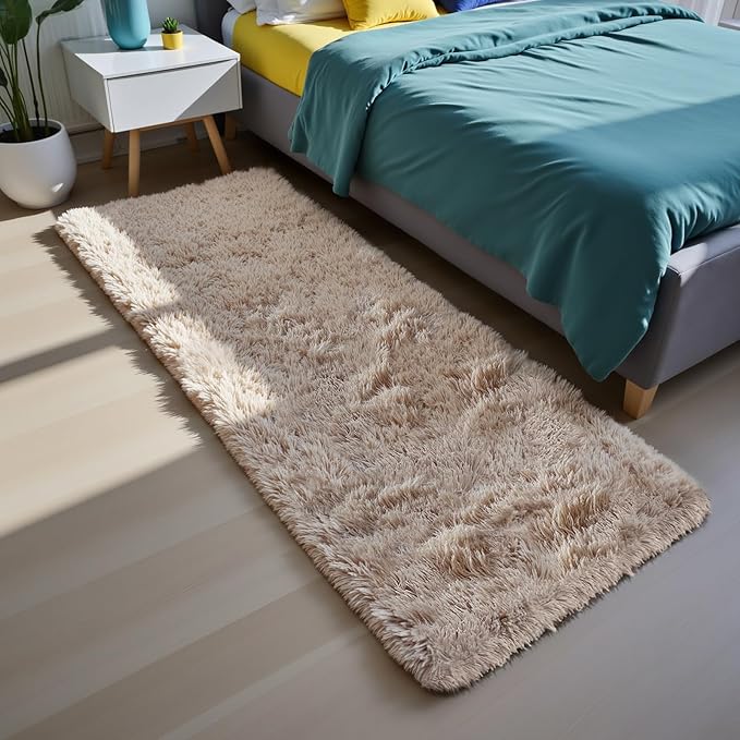 Soft Runner Rugs for Bedroom, Beige 2x6 Area Rugs Fluffy Rug Shag Area Rug Carpet, Bedside Rug for Living Room Bedroom Kids Room Home Decor