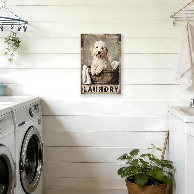 Labradoodle Dog Laundry Vintage Tin Sign Metal Aluminum Sign Iron Painting Vintage Wall Decoration Poster for Home Hotel Bathroom 16x12 Inch