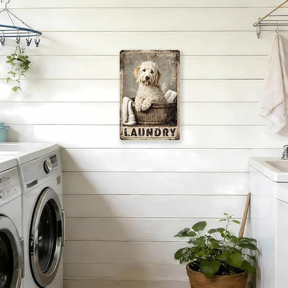 Labradoodle Dog Laundry Vintage Tin Sign Metal Aluminum Sign Iron Painting Vintage Wall Decoration Poster for Home Hotel Bathroom 16x12 Inch