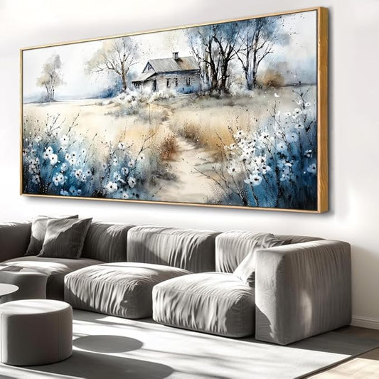Watercolor Landscape Art Wall Art - Framed Modern Canvas Painting for Living Room, Bedroom Home Office Decor, 48x24 Inch Ready to Hang