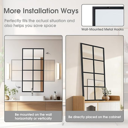 DUMOS Window Pane Mirror, 16x32 Inch Mirrors for Wall Decor Living Room, Black Metal Framed Big Square Mirror for Bathroom, Bedroom, Entryway