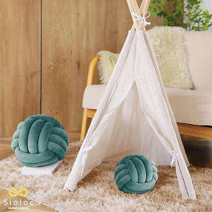 Sioloc Soft Knot Ball Pillows,Round Throw Pillow Cushion Home Decoration Plush Pillow,Throw Knotted Pillow Handmade Round Plush Pillow（10.6inches,Teal）
