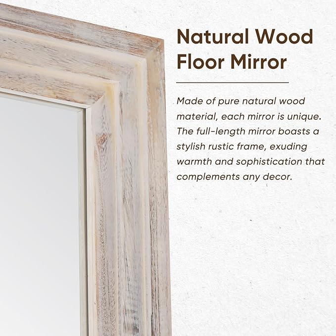 Full Length Mirror, 81"x41" Wooden Mirror Full Length with Stand Wood Floor Mirror, Oversized Stand Up Mirrors Large Wall Mirrors, Wall Mounted Mirrors, Rect Wood Style, White