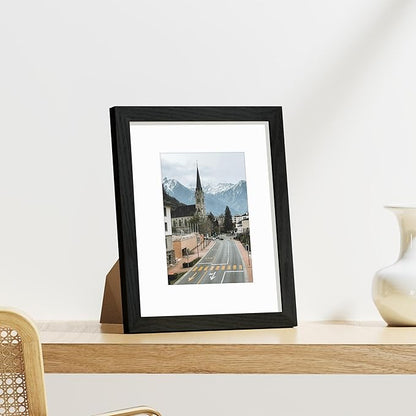 Vittanly 8x10 Picture Frames Set of 9, Shatter Resistant Plexiglass, Display 5x7 Pictures with Mat or 8x10 without Mat, Photo Frames for Wall or Tabletop, Engineered Wood, Black (Pack of 2)