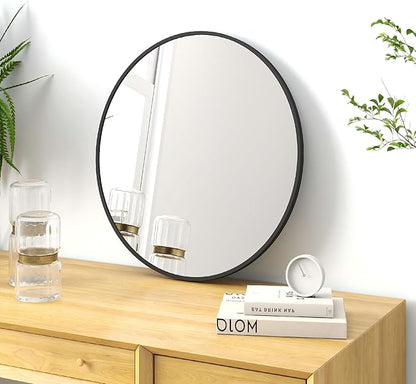 SCWF-GZ 20" Round Mirror Circle Wall Mounted Hanging or Against Wall Metal Frame Dressing Make-up Mirrors for Entryway Bedroom Bathroom Living Room 20 inch Black