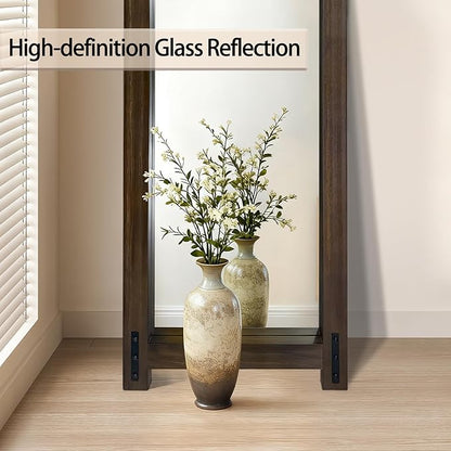 Full Length Mirror with Wood Frame ，60" x 21" Standing Full Body Floor Wall Mounted Hanging Mirror for Bedroom, Living Room，Cloakroom