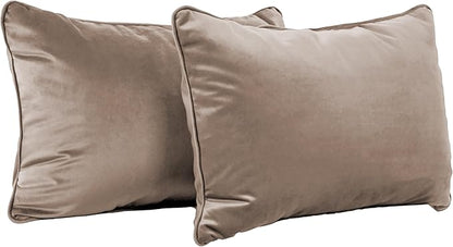 FDP 16" x 24" Velvet Rectangle Lumbar Pillow Set with Piping Decorative Throw Pillow for Home Décor in Living Room, Bedroom or Lounge (2-Pack) - Caffe, 15160-346