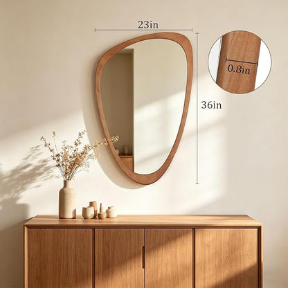WallBeyond Asymmetrical Mirror, Irregular Wall Mirror, Wall Mirrors Decorative for Bedroom Living Room Entryway Hall, Wood Mirror for mid Century Modern Decor 36" H x 23" W