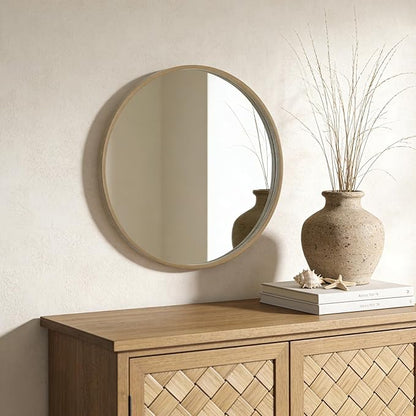 WallBeyond Round Wood Mirror 24" Circle Wall Mirror for Bathroom Round Wall Mirror for Wall Decor, Vanity, Entryway Living Room, Honey