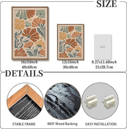 KISSFOX Framed Canvas Wall Art Abstract Floral Botanical Print Set of 3 Green Beige Wildflower Flower Market Paintings Boho Modern Minimalist Pictures Decor Bedroom Bathroom Living Room