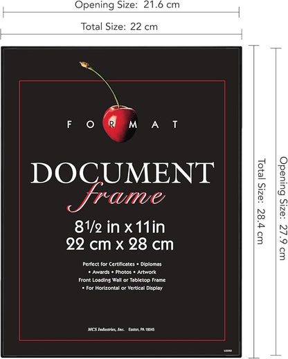 MCS Format 8.5x11 Diploma Frame, Black Picture Frame Wall Hanging or Tabletop Easel for Documents, Awards & Certificates (6-Pack)
