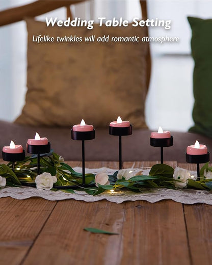 merrynights LED Candles, 24 Pack Tea Lights Candle Battery Operated, Flameless Tealight Votives, Realistic Tea Lights for Wedding Home Party Decor -D 1.5" x H 1.25" -Pink Light