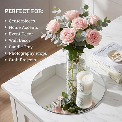 SUREAM Mirror Plates for Centerpieces 12 Inch, 2mm Thick Set of 24 Mirror Centerpieces, Idear for Table Centerpieces, Wedding, Party, Crafts, Wall Decorations