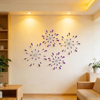 ZEXUIRU 4 Pcs Purple Starburst Wall Decor Metal Bling Wall Art Crystal Accents 3D Modern Decoration Glam Hanging Sculptures for Living Room Bedroom Office Teen Girl Room – Easy to Hang Home Decor Set