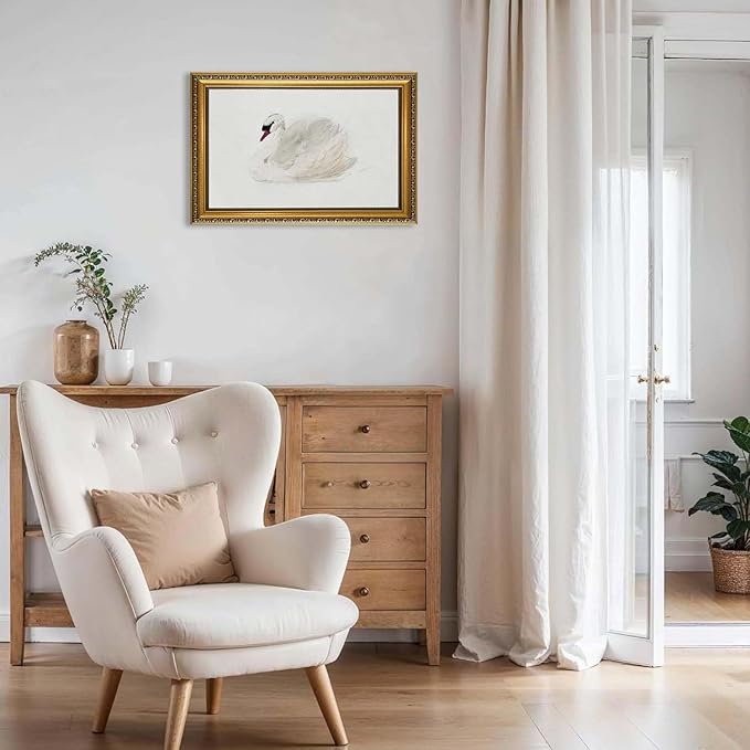 YD&YZY Gold Framed Vintage Wall Art Classic Swan Canvas White Swan Wall Decor Rustic Farmhouse Watercolor Retro Art Painting Picture Print Artwork for Bedroom Bathroom Office 16x24 inch Framed