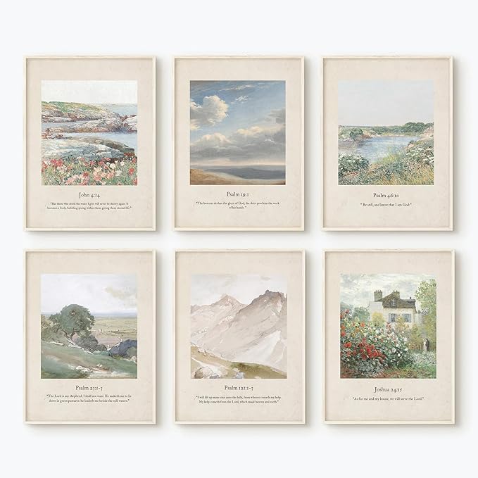 Christian Scripture Wall Art Set of 6 Bible Verse Canvas Wall Decor Psalm 23 Wall Art Religious Pictures Vintage Prints Christian Artwork Bible Verse Poster for Living Room Bedroom 8x10 Inch Unframed