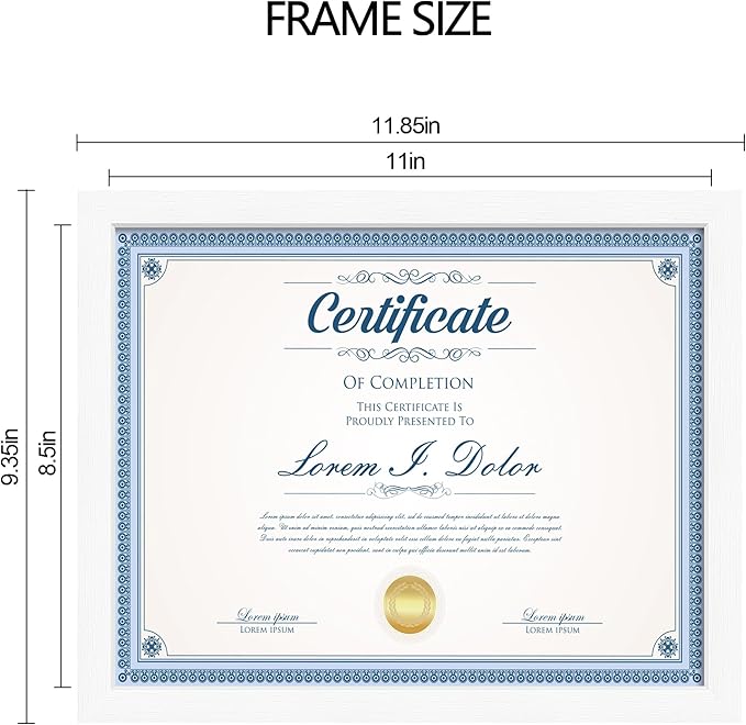 Hongkee 8.5x11 Diploma Frame with Tempered Glass, Multi Certificate 8.5 by 11 Photo Frame Bulk for Wall or Tabletop Display(White, 3 Pack)