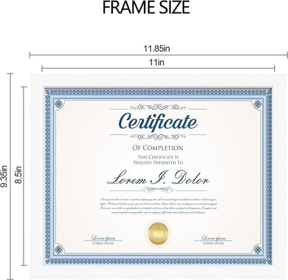 Hongkee 8.5x11 Diploma Frame with Tempered Glass, Multi Certificate 8.5 by 11 Photo Frame Bulk for Wall or Tabletop Display(White, 3 Pack)