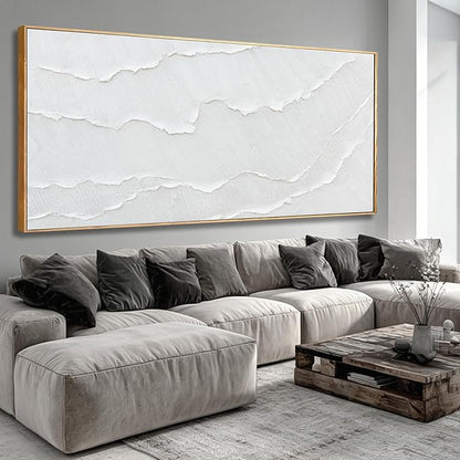 Extra Large Modern White sea wave Line Abstract Artwork Framed Neutral Canvas Wall Art for Living Room Bedroom Office Minimalist Decor 40x88 Inch