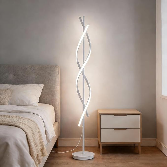 NKU Unique Spiral Floor Lamp 3 Color Dimmable with Remote, 63in Modern Creative White Standing Tall Lamp for Living Room Bedroom Office