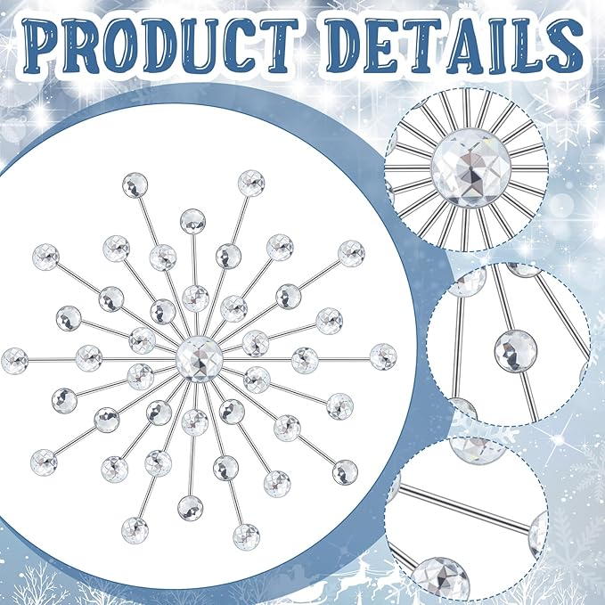 Barydat 6 Pcs Metal Starburst Wall Decor Bling Crystal Wall Art Rhinestone Sunburst Home Decoration No Punch Starburst Hanging Diamond Accents for Living Room Bedroom(25cm,Silver)
