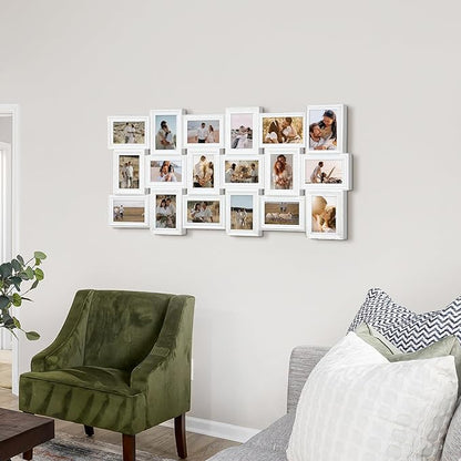 J.M.Deco Collage Picture Frames for Wall Decor, 18-Opening Reunion Family Friends Picture Frame Set, 4x6 Photo Frames Collage for Living Room BedroomWhite