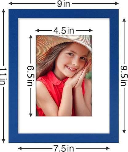 Vittanly 8x10 Picture Frame Set of 9 - Display 5x7 Photos with Mat or 8x10 Without Mat, Wall Mount & Tabletop Frames for Home Decor, Horizontal or Vertical (Blue)