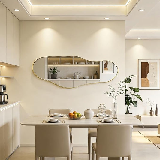 Irregular Mirror Full Length, 63"x22.5" Asymmetrical Wall Mirrors with Gold Metal Frame, Large Modern Abstract Unique Shaped Mirror for Living Room Bathroom Bedroom Hallway Entryway