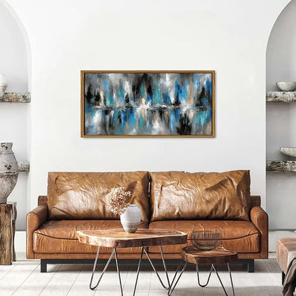 Black and Blue Abstract Canvas Wall Art Neutral Framed Painting for Living Room Office Colorful Brush Stroke Modern Artwork Contemporary Poster Pastel Minimalist Prints Bedroom Home Decorations 20x40