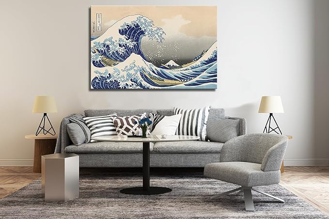 dgbtcart The Great Wave off Kanagawa by Hokusai Canvas Wall Art Japanese Classic Artwork Painting Decor for Living Room Seascape Picture Print for Bedroom Office Decoration - 32"x48"