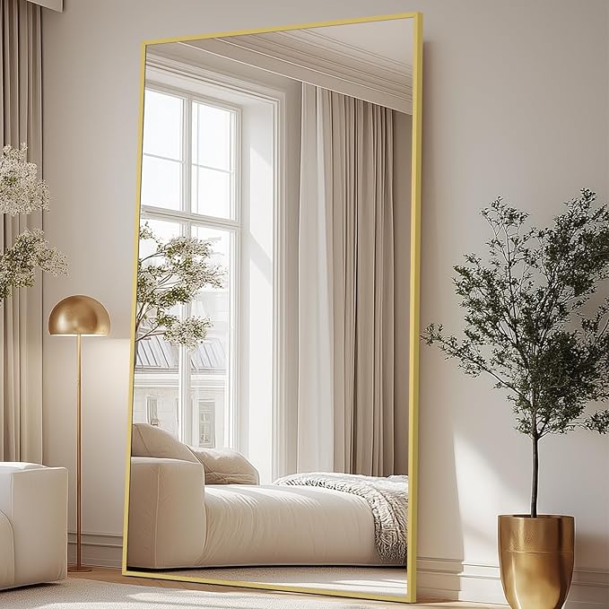 MELOMOIR 81"x41" Oversized Floor Mirror Freestanding, Gold Mirror Full Length for Bedroom Living Room Home Gym, Shatterproof Tempered Glass
