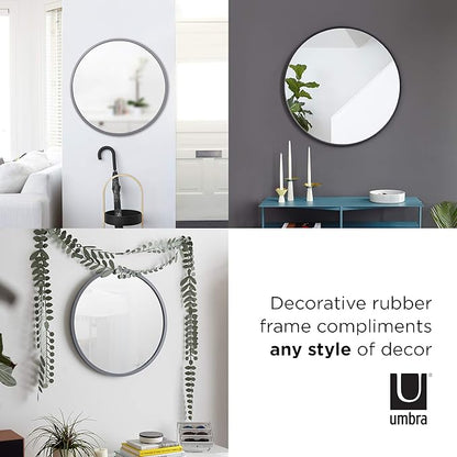 Umbra Hub Round Wall Mirror with Rubber Frame, Modern Style for Bathroom, Entryway, Living Room and More, 18-Inch, Black