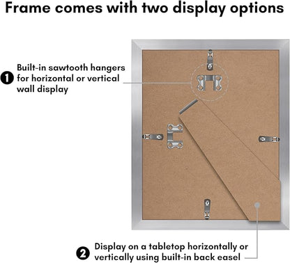 Americanflat 8x10 Picture Frame with Plexiglass - Set of 5 - Use as 5x7 Frame with Mat or Display 8x10 Photo Without Mat - Galleria Collection - Picture Frames for Tabletop or Wall - Silver
