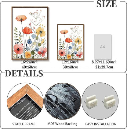 KISSFOX Colorful Wildflower Canvas Wall Art Set Of 3 Flowers Pictures Prints Flowers Printing Floral Watercolors Flower wall Decor Living Room Girls Bedroom Bathroom (White, 12"x16" Natural Framed, Framed)
