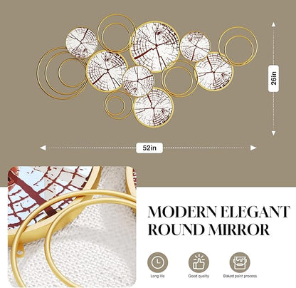 PERHOM 52"x26" Gold Wall Art Mirror,Modern Wall Sculptures Mirrors, Gold Metal Frame Mirrors for Living Room, Entryway, Bedroom, Dinner Room