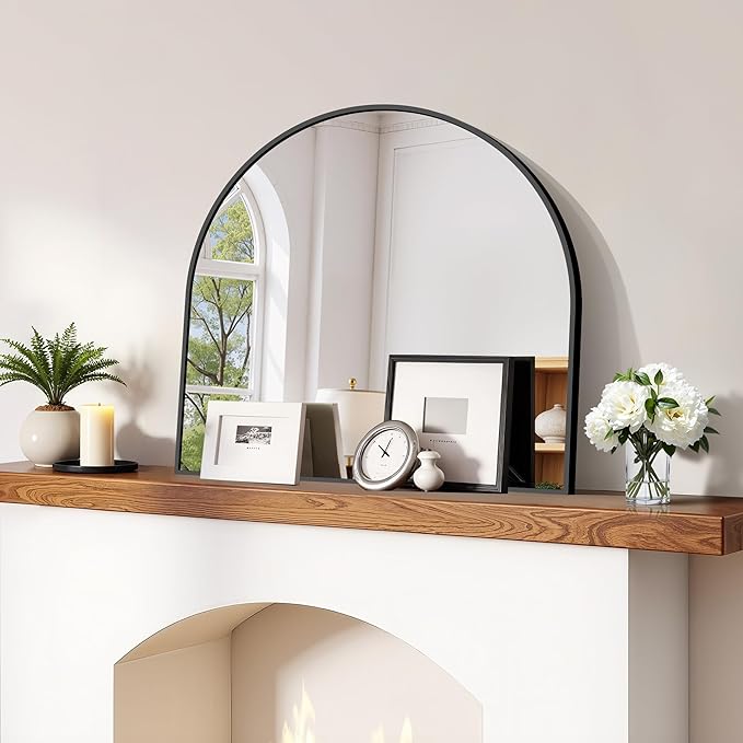 CIRCUMI Arched Wall Mirror, 24"x24" Black Arched Mirror with Tempered Glass, Metal Frame, Large Size for Entryway Table, Mantel,Living Room,Over Sink,Arch Mirror for Decor,Shatterproof&Crystal-Clear