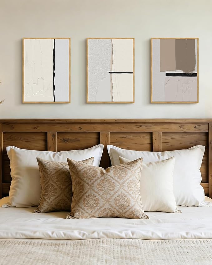 Drsoum Morden Abstract Wall Art Framed Neutral Beige Mid Century Textured Prints Minimalist Artwork Hallway Bedroom Ready to Hang 11x14in Natural Framed