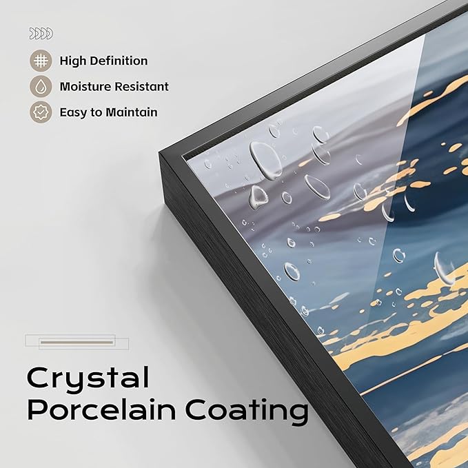 Large Framed Long Narrow Vertical Abstract Wall Art Set of 2, Premium Crystal Porcelain Canvas Prints, Navy Blue Gold Modern Design - Perfect for Entryway, Hallway, Living Room, Bedroom - 63x10 inch