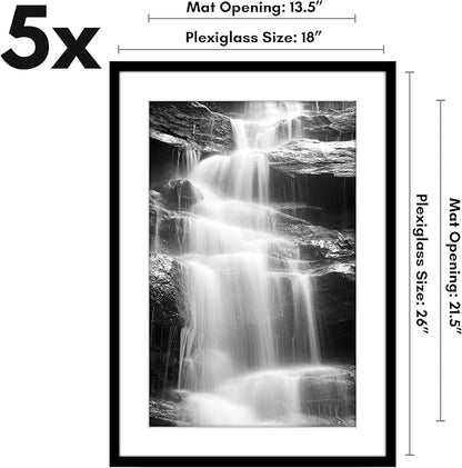 Americanflat 18x26 Poster Frame with Polished Plexiglass - Set of 5 - Use as 14x22 Frame with Mat or Display 18x26 Photo Without Mat - Galleria Collection - Picture Frames for Wall Display - Black