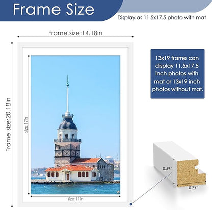PEALSN 13x19 Picture Frame Set of 6, Display Pictures 11 x 17 with Mat or 13 x 19 without Mat for Wall Mounting Display, Poster Frames Collage for Wall Decor, White.