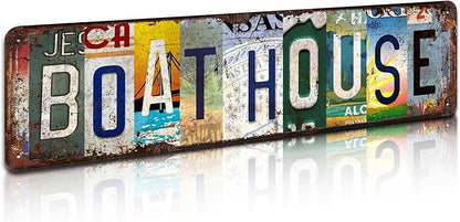Boat House Vintage Metal Tin Sign - Rustic Nautical Wall Art for Lake Cabin, Dock, Coastal, Marina Décor - 4x16 Inch