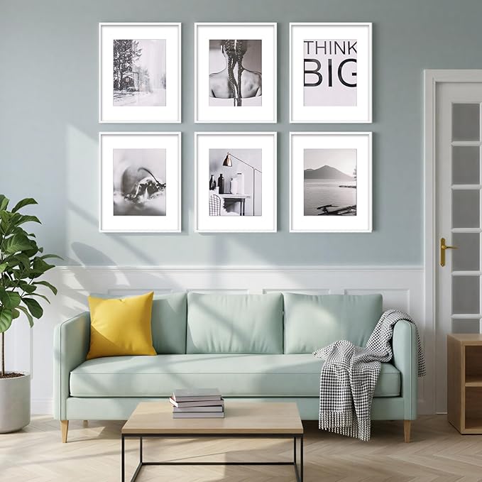 Fixwal 16x20 Poster Frame Set of 6 with Shatter Resistant Plastic Glass, Thin Border and Light Weight Photo Frames for Wall, Gift for Mother's Day, Father's Day, White