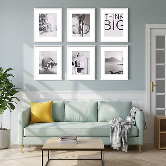 Fixwal 16x20 Poster Frame Set of 6 with Shatter Resistant Plastic Glass, Thin Border and Light Weight Photo Frames for Wall, Gift for Mother's Day, Father's Day, White