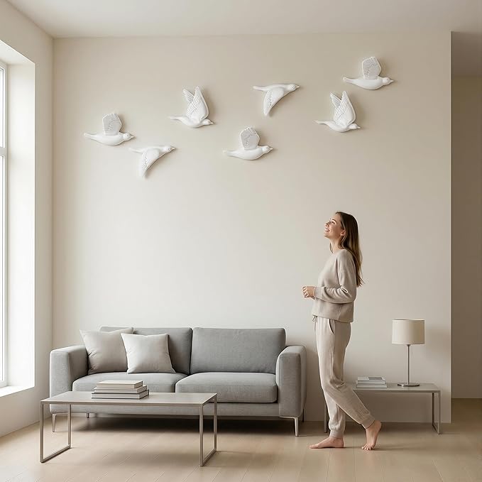 suruim Bird Wall Sculptures Set of 3-3D Wall Art Decor for Living Room, Home Decor Modern GoldEN Wall Decor & Bird Gallery Wall Art (White)