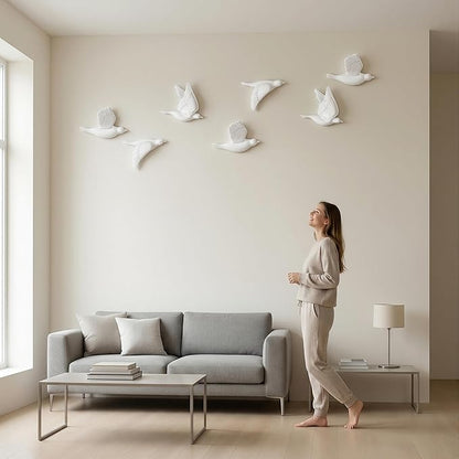 suruim Bird Wall Sculptures Set of 3-3D Wall Art Decor for Living Room, Home Decor Modern GoldEN Wall Decor & Bird Gallery Wall Art (White)