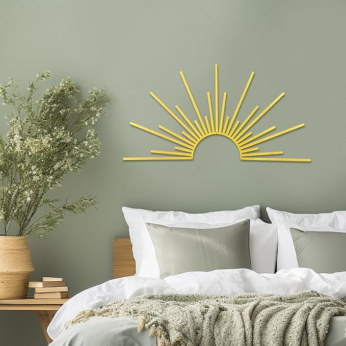 Bnesi Sun Metal Wall Art Sun Wall Decor Gold Metal Decor for Living Room Bedroom Modern Home Decor Unique Housewarming Gift for Minimalist Boho Style Home Art Lovers (Gold)