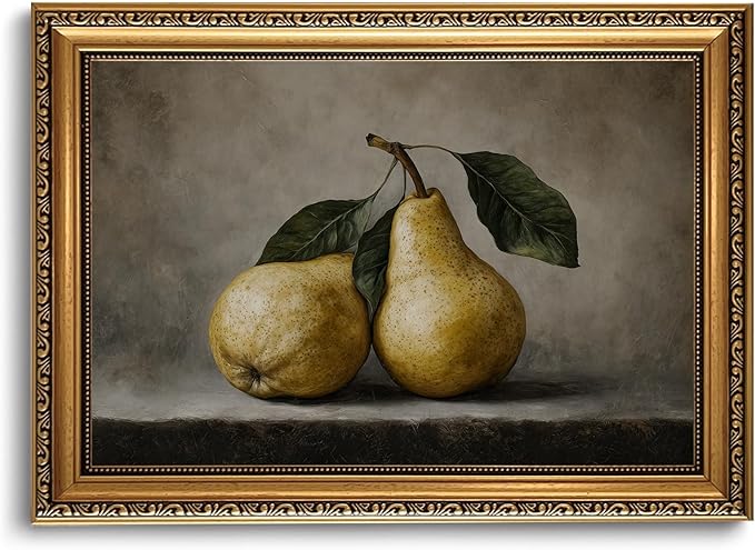 WZGZXU Vintage Gold Framed Wall Art Fruit Wall Decor Pear Canvas Art Still Life Pictures Antique Paintings Cottage Prints For Living Room Kitchen 16x24in